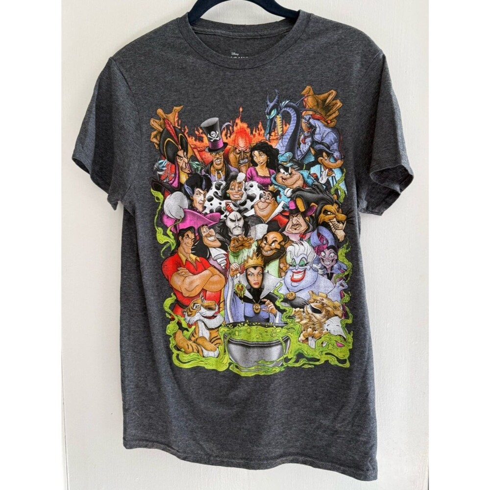Disney Dark Gray Short Sleeve Tee with Multicolor Villain Collage Size S